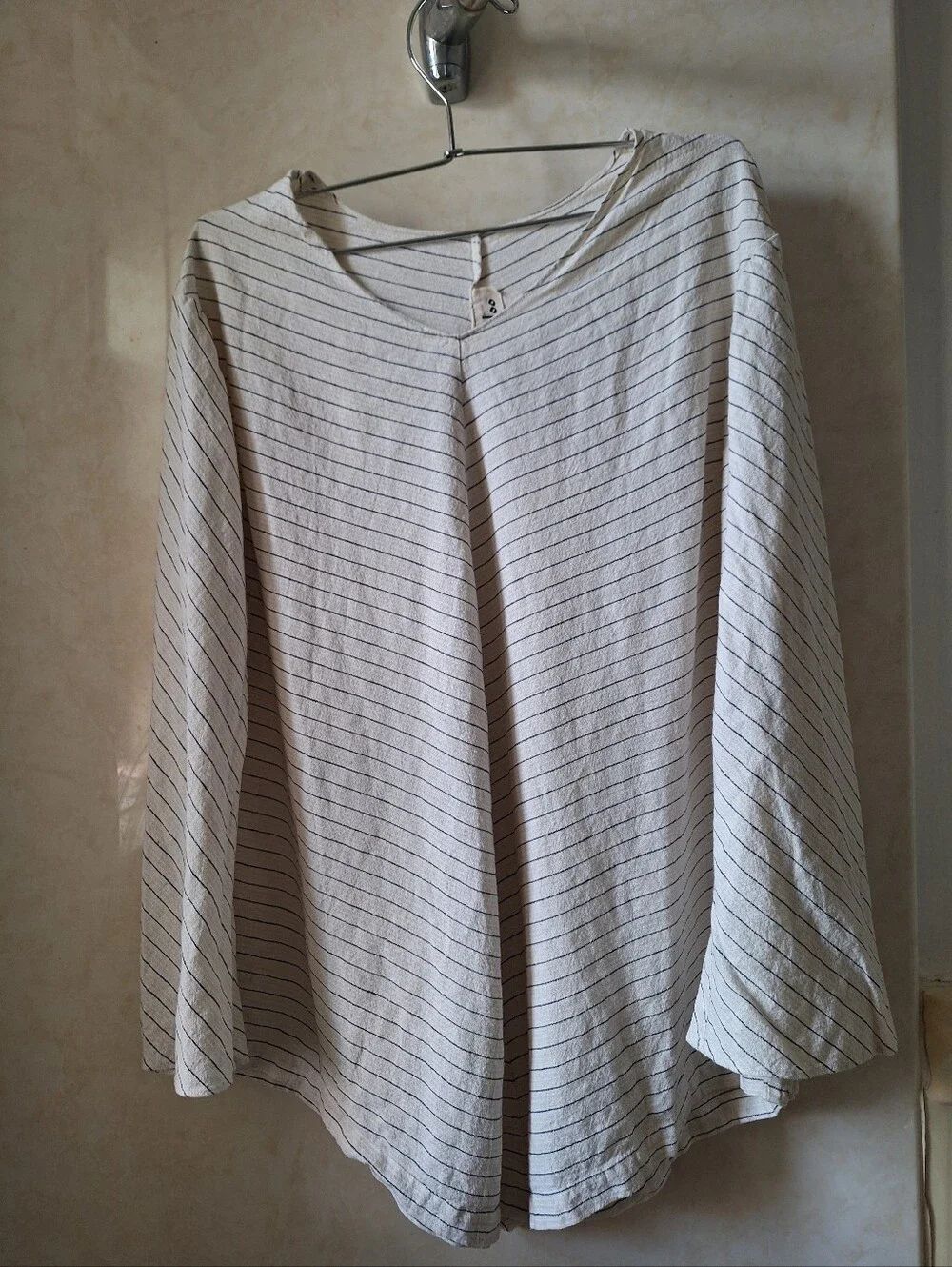 XL Linen Beige Striped Asymmetrical Tunic